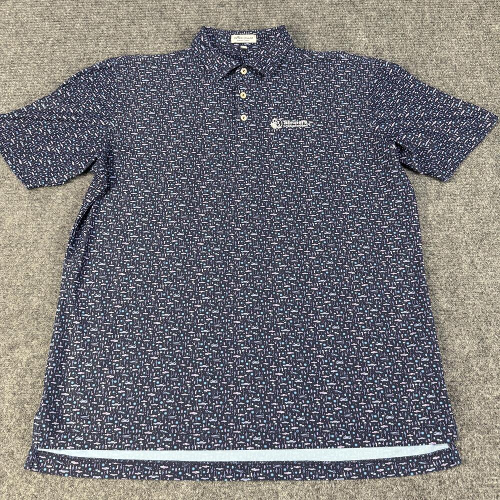Peter Millar Polo Shirt Mens Large Navy Summer Comfort Golf All Over Print